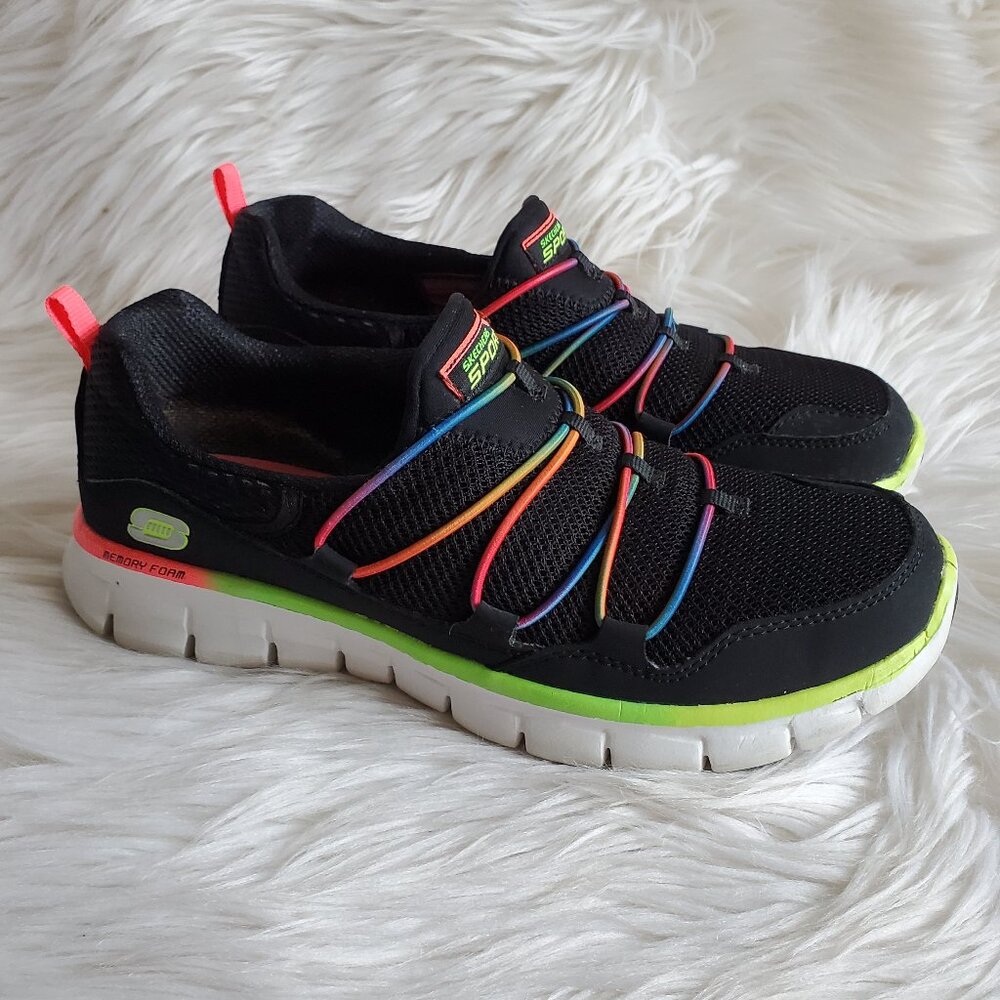 Skechers Sport Women's Black Neon Loving Life Memory Foam Walking Shoes SZ 6